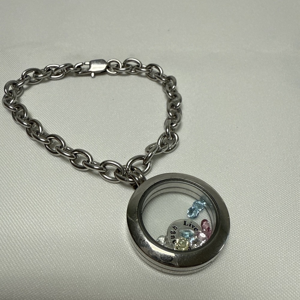 IBB Bracelet Live Love Laugh Floating Charm 7.5 inch Stainless Steel